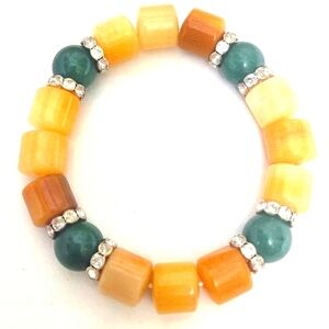 Bracelet Agate Jade Rhinestone on stretch cord